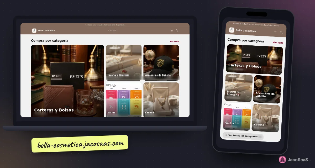 El catálogo de Bella Cosmética en computadora y en celular: bella-cosmetica.jacosaas.com
