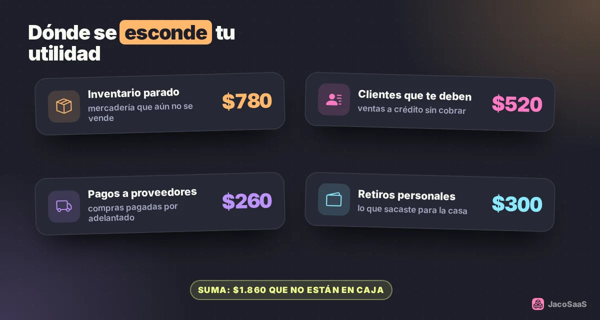 La utilidad no desaparece: se queda en bodega, en clientes que te deben, en proveedores o en tus retiros.
