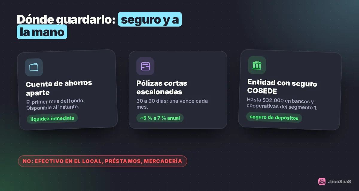 Una parte disponible al instante y otra en póliza corta: así el fondo está seguro y además gana algo.