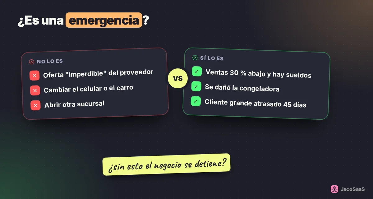 El fondo es para emergencias reales del negocio, no para oportunidades ni gastos personales.