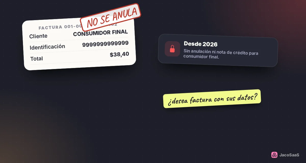 Una factura a consumidor final ya no se puede anular ni corregir: pide los datos del cliente antes de emitir.